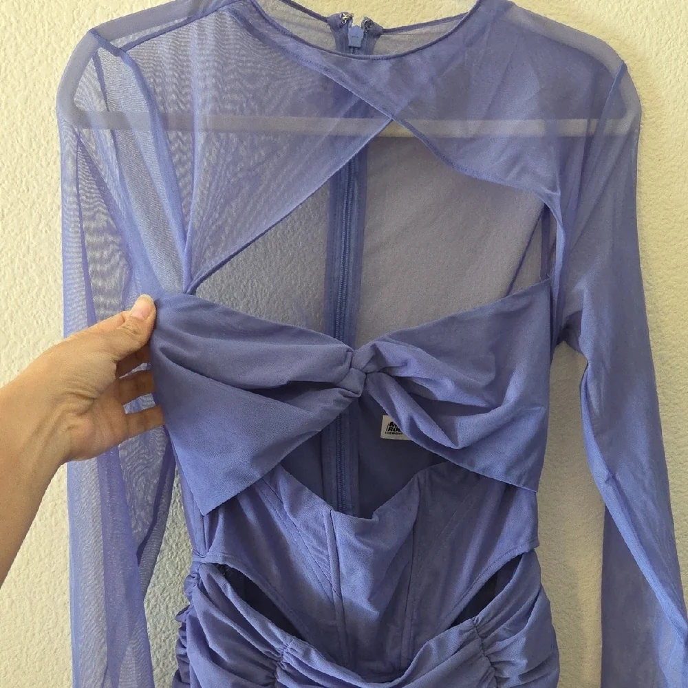 House of CB Lavender Mesh Twist Cutout Mini Dress - Picture 3 of 5